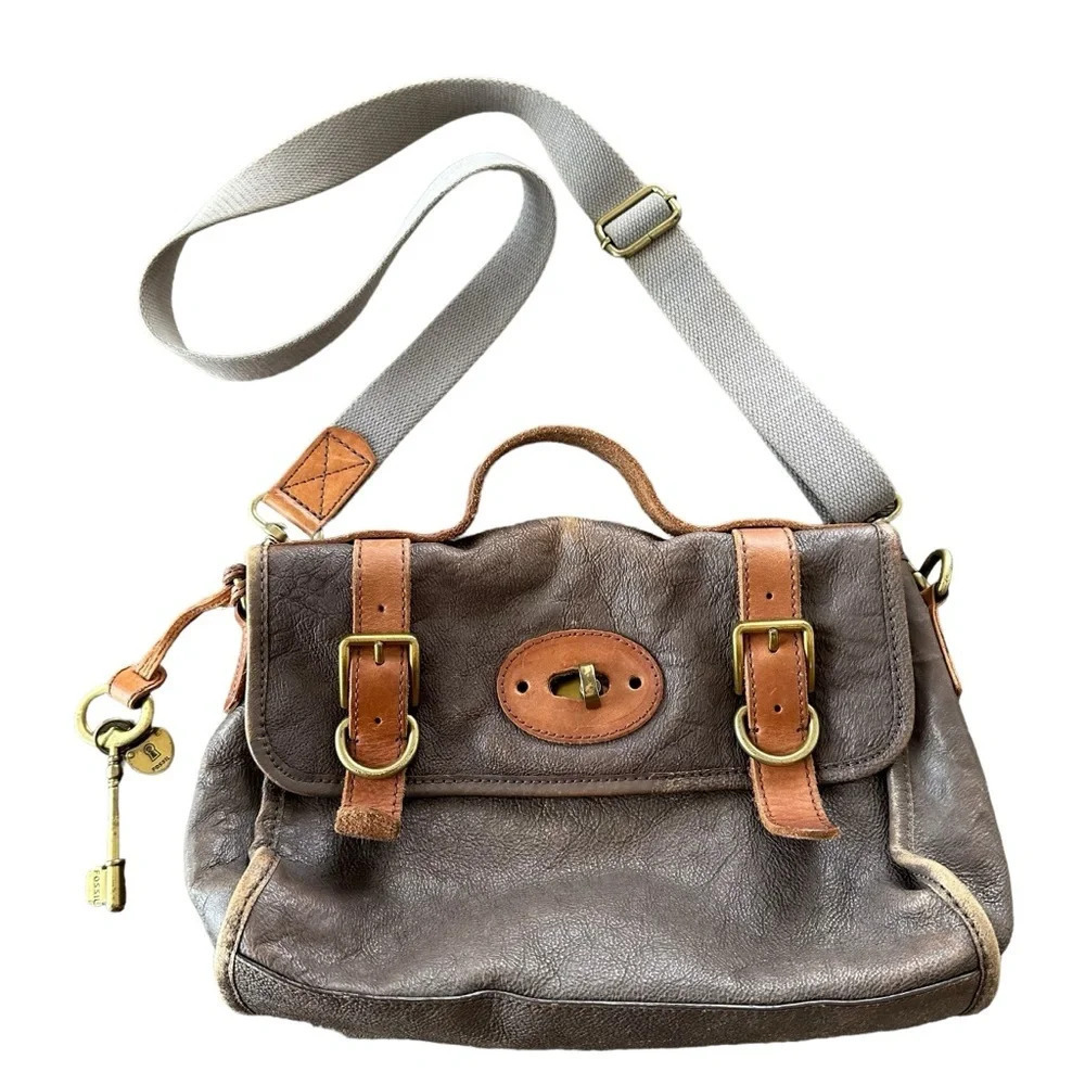 Fossil Long Live Vintage Leather Dr Bag Purse Satchel‎ Brown Issue 54 Gold
